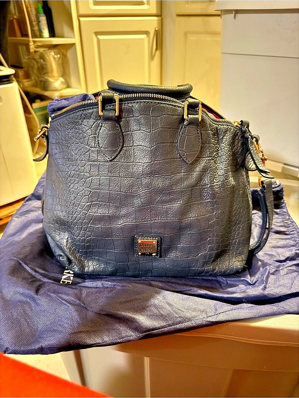 Dooney & Bourke leather Crocodile-Embossed Satchel in navy Blue